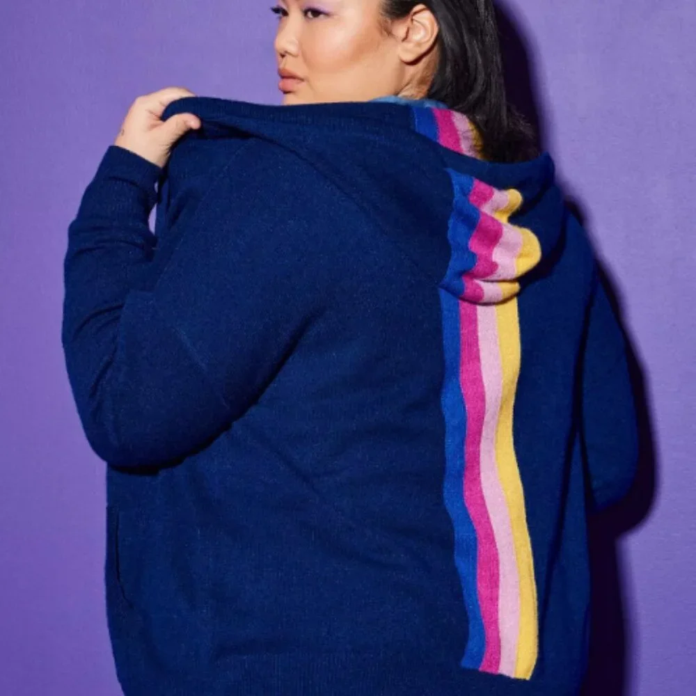 Torrid Love Sick Rainbow Stripe Zip up Sweater Hoodie Size 1 NWT - Picture 2 of 7